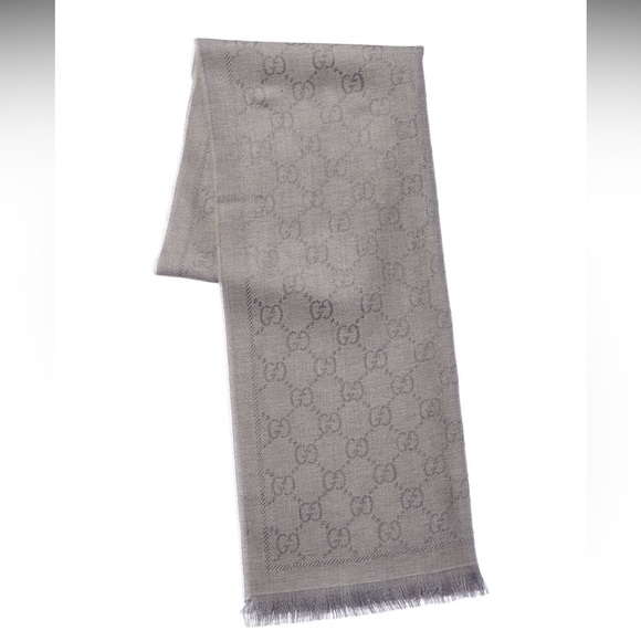 Authentic Gucci GG Jacquard Pattern Wool Scarf Gray - Picture 2 of 9